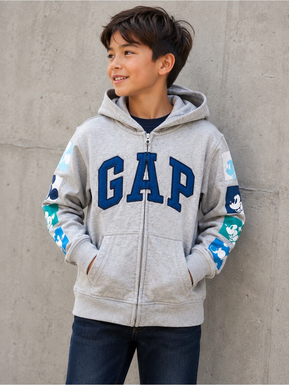 GAP Boys' Gray Full-Zip Hoodie. Disney ~ Mickey Mouse. Size 8